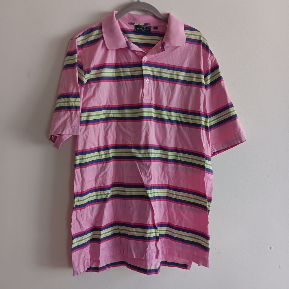 Bobby Jones Players Polo Shirt Golf Pink Purple Striped Sz S Vacation Outdoor